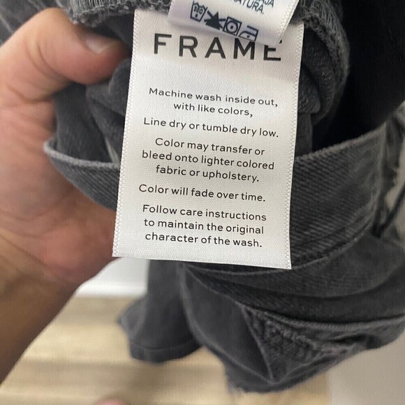 Frame Imaan X Frame Womens Charcoal Gray Mid Rise Denim Ripped Bermuda Shorts 25 - Picture 13 of 14